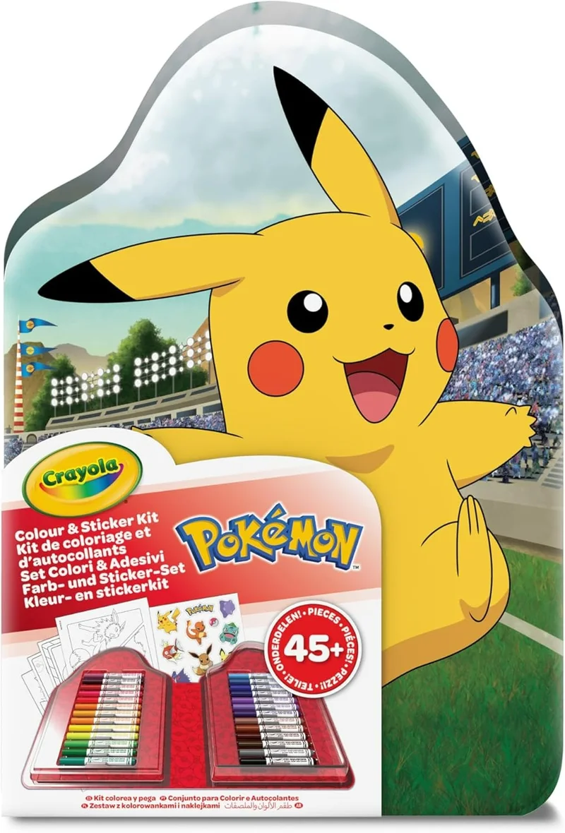 Crayola CRAYOLA - Case with Colours & Stickers Pokémon, Felt Pen Set, Colouring Pages, Stickers, 45 Pieces, Creative Gift for Children from 5 Years