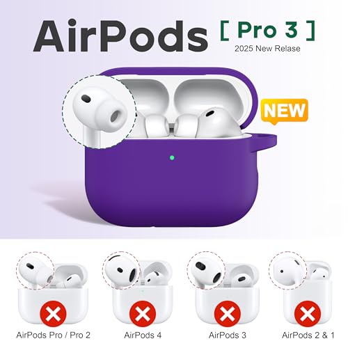 R-fun Rfun for AirPods Pro 3 Case 2025 Soft Silicone Protective Case Cover Compatible with Apple AirPods Pro 3rd Generation USBC Cable for Women Men with Cleaning Kit and Keychain Purple - Image 3