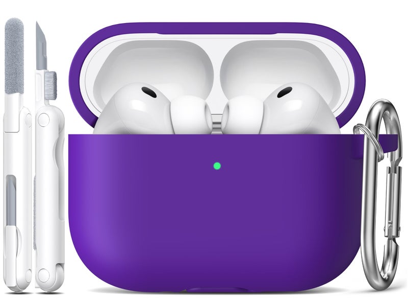 R-fun Rfun for AirPods Pro 3 Case 2025 Soft Silicone Protective Case Cover Compatible with Apple AirPods Pro 3rd Generation USBC Cable for Women Men with Cleaning Kit and Keychain Purple - Image 2