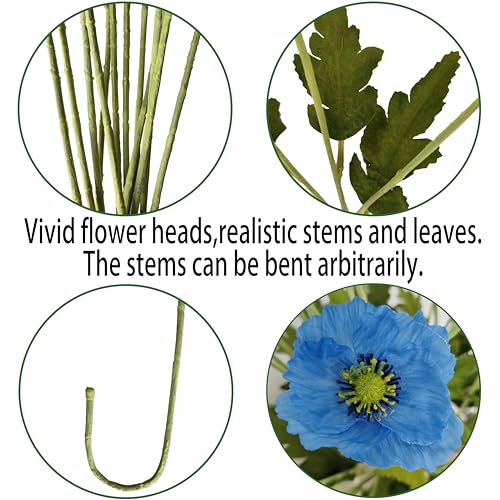 ATFL Blue Poppy Flowers Artificial for Wedding Decorations,12 Pcs Fake Faux Silk Poppies Bulk for Home Decor Table Centerpieces Floral Arrangement(23.5‘’, Blue) - Image 4