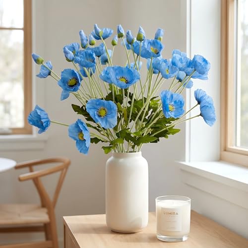 ATFL Blue Poppy Flowers Artificial for Wedding Decorations,12 Pcs Fake Faux Silk Poppies Bulk for Home Decor Table Centerpieces Floral Arrangement(23.5‘’, Blue) - Image 2