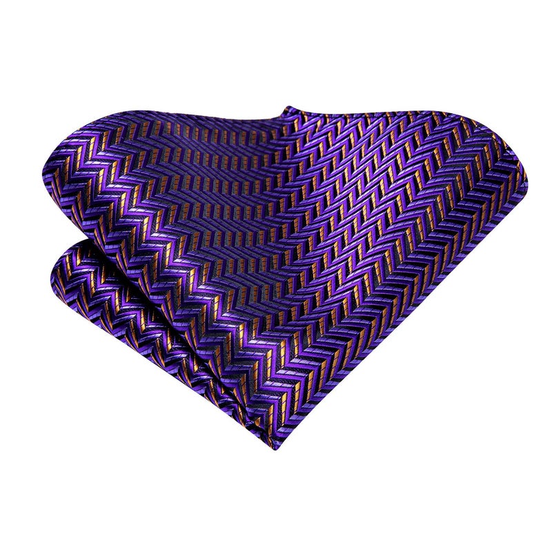 Hi-Tie Purple and Gold Extra Long Ties for Men 70 inches XXL Necktie Silk Pocket Square Cufflinks for Big and Tall Men Business Wedding - Image 5