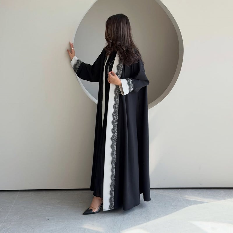 فستان أسود طويل محتشم مع دانتيل - Image 4
