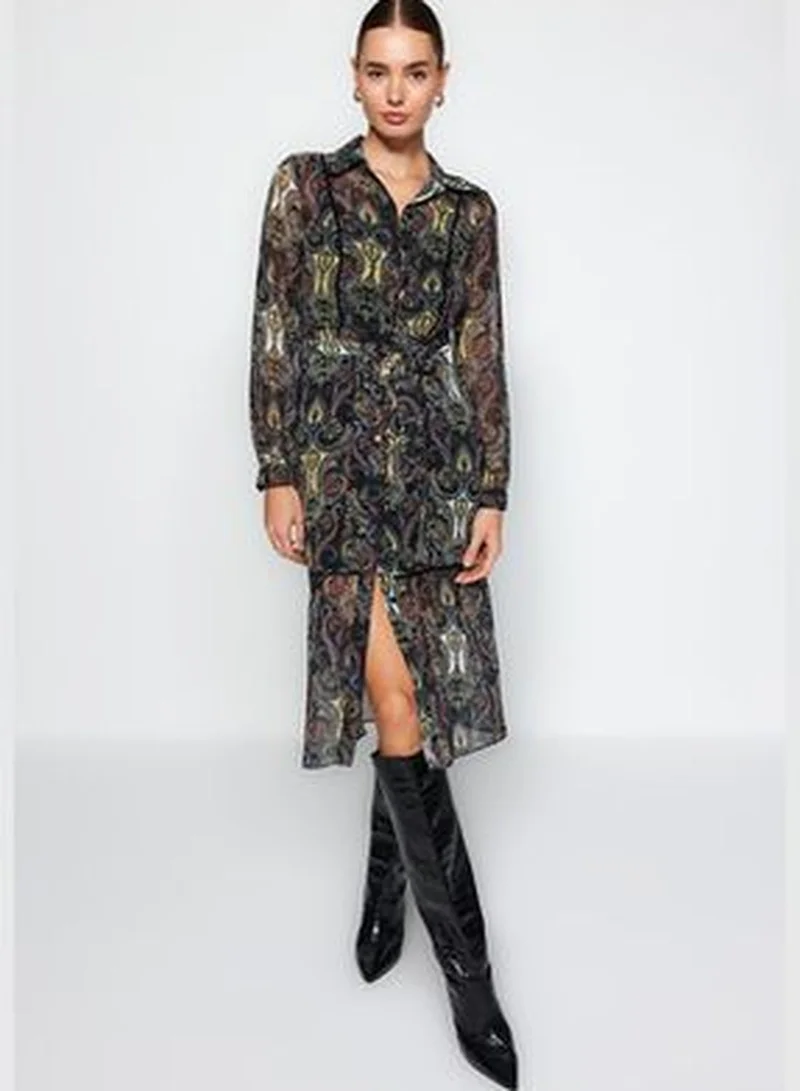 trendyol Multicolored Chiffon Woven Shirt Dress with Pile Detail Lined TWOAW24EL00364