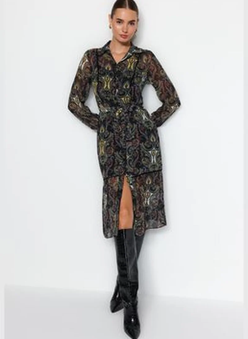 trendyol Multicolored Chiffon Woven Shirt Dress with Pile Detail Lined TWOAW24EL00364