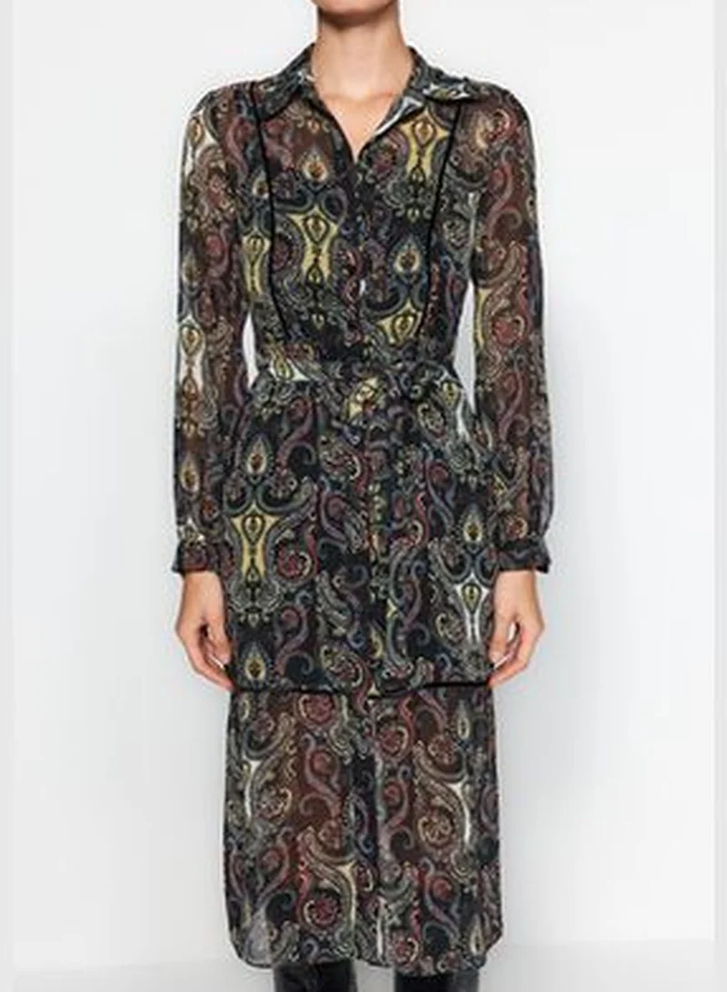 trendyol Multicolored Chiffon Woven Shirt Dress with Pile Detail Lined TWOAW24EL00364