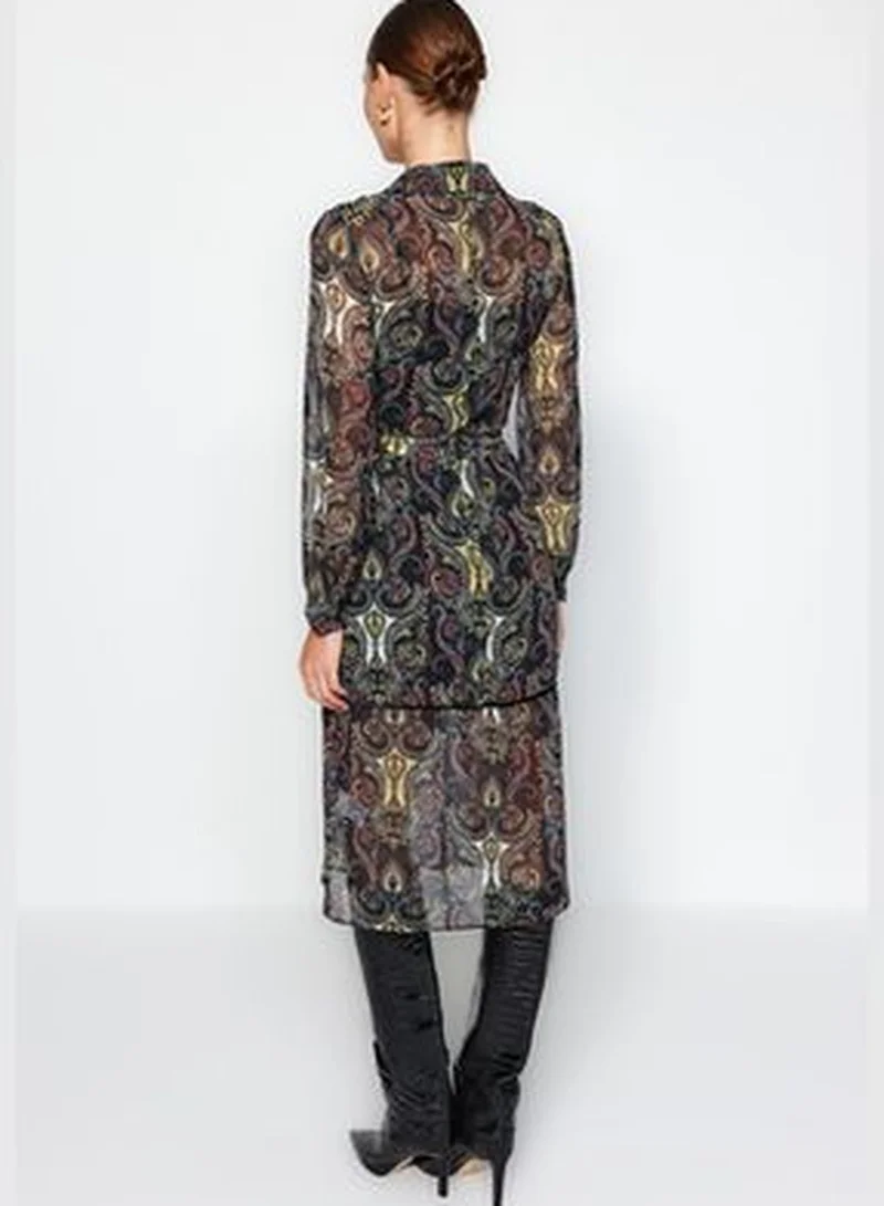 trendyol Multicolored Chiffon Woven Shirt Dress with Pile Detail Lined TWOAW24EL00364