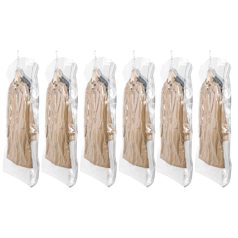 TAILI Hanging Vacuum Sealer Storage Space Saver Bags for Clothing Suits and Jackets Closet Organizers 6 Pack Jumbo Clear
