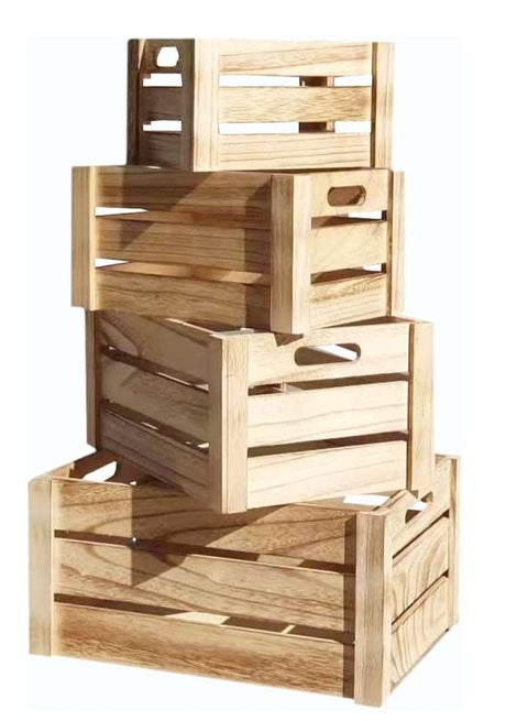 FFD Set of 4 Wooden Storage Boxes with Handles Decorative Crates for Storage and Display, Stylish Wooden Crates for Home Organization