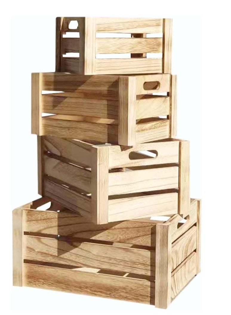 FFD Set of 4 Wooden Storage Boxes with Handles Decorative Crates for Storage and Display, Stylish Wooden Crates for Home Organization