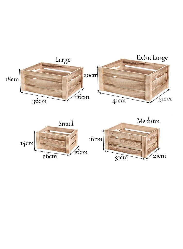 FFD Set of 4 Wooden Storage Boxes with Handles Decorative Crates for Storage and Display, Stylish Wooden Crates for Home Organization