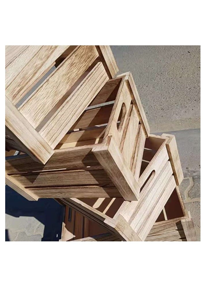 FFD Set of 4 Wooden Storage Boxes with Handles Decorative Crates for Storage and Display, Stylish Wooden Crates for Home Organization