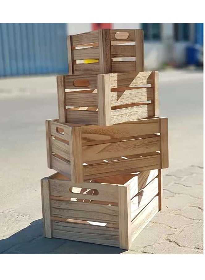 FFD Set of 4 Wooden Storage Boxes with Handles Decorative Crates for Storage and Display, Stylish Wooden Crates for Home Organization