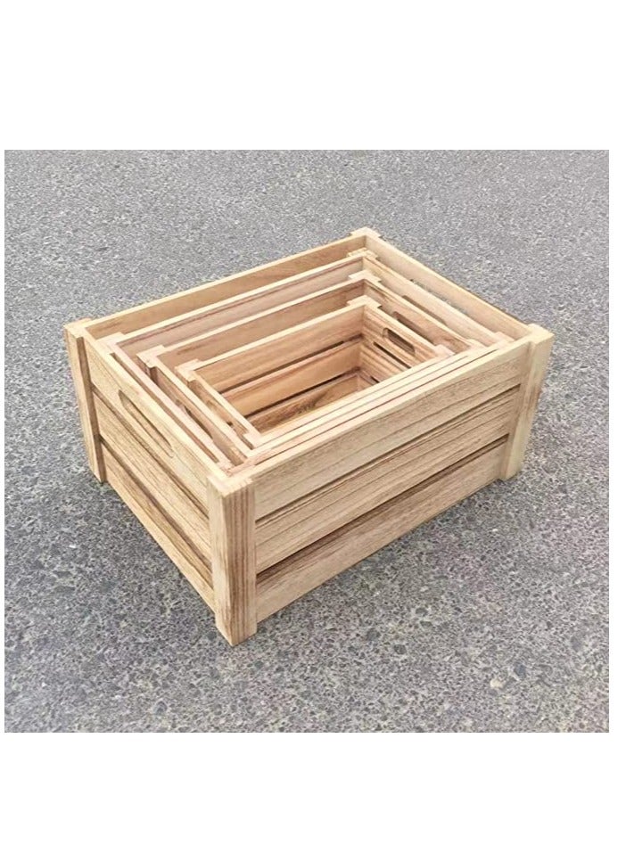 FFD Set of 4 Wooden Storage Boxes with Handles Decorative Crates for Storage and Display, Stylish Wooden Crates for Home Organization