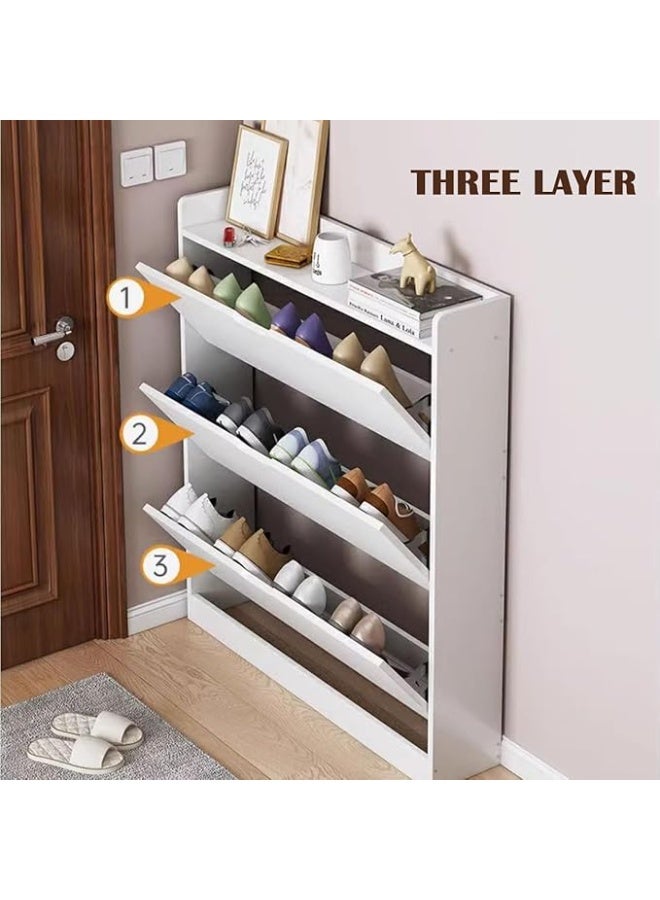 مجلس الوزراء الأحذية ، رف الأحذية الخشبية مع 3 درجات Flip ، مجلس الوزراء المنظم للأحذية المدخل ، حامل الأحذية الحر الوقوف مع Flip-Door ، 78 * 18 * 110 سم (XG78 ، الأبيض) - Image 3