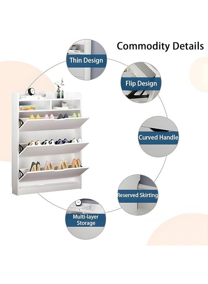 مجلس الوزراء الأحذية ، رف الأحذية الخشبية مع 3 درجات Flip ، مجلس الوزراء المنظم للأحذية المدخل ، حامل الأحذية الحر الوقوف مع Flip-Door ، 78 * 18 * 110 سم (XG78 ، الأبيض) - Image 4