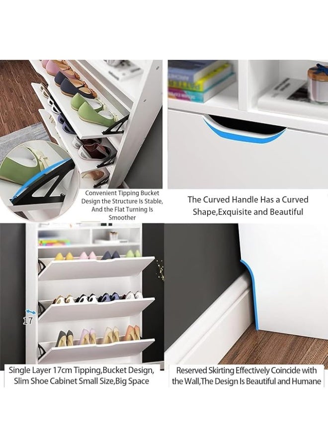 مجلس الوزراء الأحذية ، رف الأحذية الخشبية مع 3 درجات Flip ، مجلس الوزراء المنظم للأحذية المدخل ، حامل الأحذية الحر الوقوف مع Flip-Door ، 78 * 18 * 110 سم (XG78 ، الأبيض) - Image 5