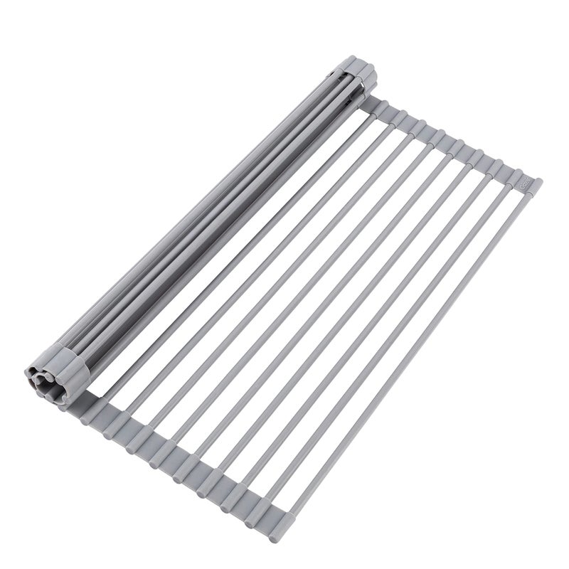 Oizeir Roll Up Dish Drying Rack  Silicone Coated Stainless Steel Over The Sink Foldable HeatResistant AntiSlip Dish Drainer 17 x 125