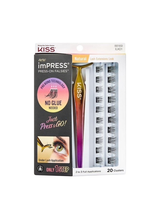 Impress KISS imPRESS Falsies False Eyelashes, Lash Clusters, 'Natural', 12 mm, Includes 20 Clusters, 1 applicator, Contact Lens Friendly, Easy to Apply, Reusable Strip Lashes - Image 1