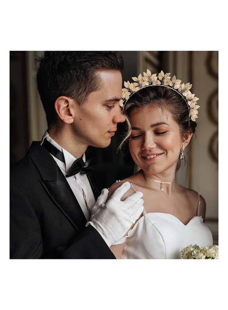 SYOSI تاج هالة أوراق رأس، إكسسوار رأس إلهة مصنوعة يدويًا، إكسسوارات شعر لحفلات الزفاف، للنساء والفتيات، إكسسوارات زي إلهة يونانية ذهبية - Image 5