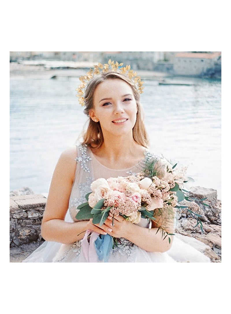 SYOSI تاج هالة أوراق رأس، إكسسوار رأس إلهة مصنوعة يدويًا، إكسسوارات شعر لحفلات الزفاف، للنساء والفتيات، إكسسوارات زي إلهة يونانية ذهبية - Image 3