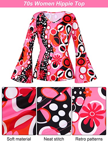 SOMSOC 7 Pack 70s Women Hippie Costume Set Boho Flared Pants Tie Dye Headband Necklacme Cosplay - Image 4