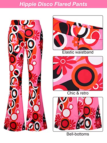 SOMSOC 7 Pack 70s Women Hippie Costume Set Boho Flared Pants Tie Dye Headband Necklacme Cosplay - Image 5