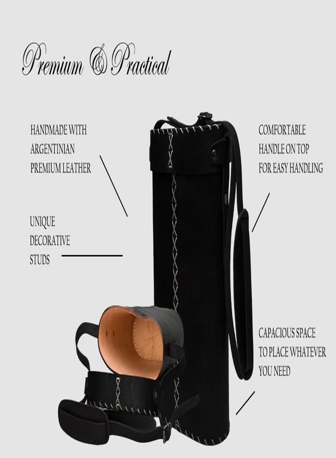 THEARG Matero Bag for Yerba Mate Gourd and Thermos, Fully Leather, Handmade Artisanal, With Handle and Shoulder Strap, Essential for Travel, Picnic, Camping and Home Use - (Color Black) - Image 5