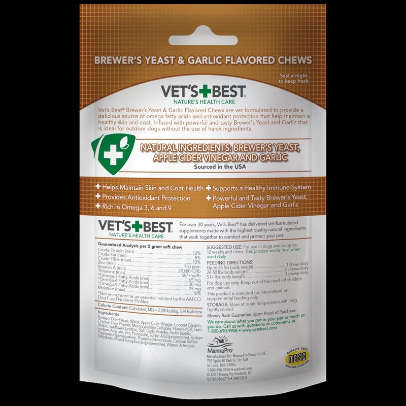 Vet's Best Brewerâ€™s Yeast & Garlic Chews, Omega 3 for Dogs Healthy Skin & Coat Protection for Dogs, Dog Formulated with Veterinary Recommended Dosage, Garlic Supplements, 60 ct - Image 2