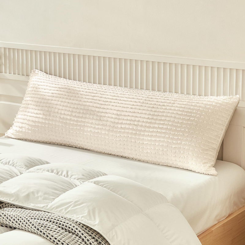 WARMDERN Beige Pillow Covers Body Pillow Cover Soft Microfiber Pillow Cases Set of 1 Boho Textured Pillowcase with Envelope Closure(Beige, Body-1 20x54 Inches) - Image 1