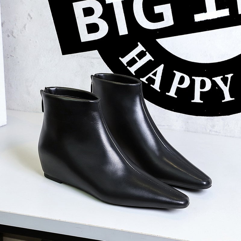 6632-8 Retro Simple Joker Women'S Boots Wedge Heel Heel Heightening Middle Heel Trimmer Skinny Ankle Boots And Naked Boots - Image 2