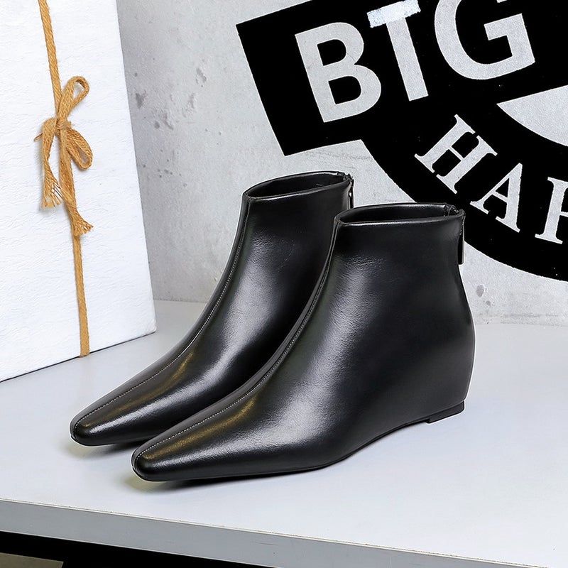 6632-8 Retro Simple Joker Women'S Boots Wedge Heel Heel Heightening Middle Heel Trimmer Skinny Ankle Boots And Naked Boots - Image 5