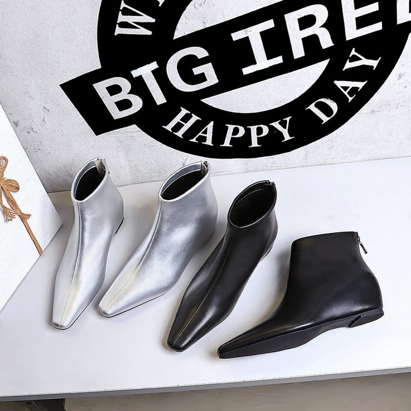 6632-8 Retro Simple Joker Women'S Boots Wedge Heel Heel Heightening Middle Heel Trimmer Skinny Ankle Boots And Naked Boots - Image 4