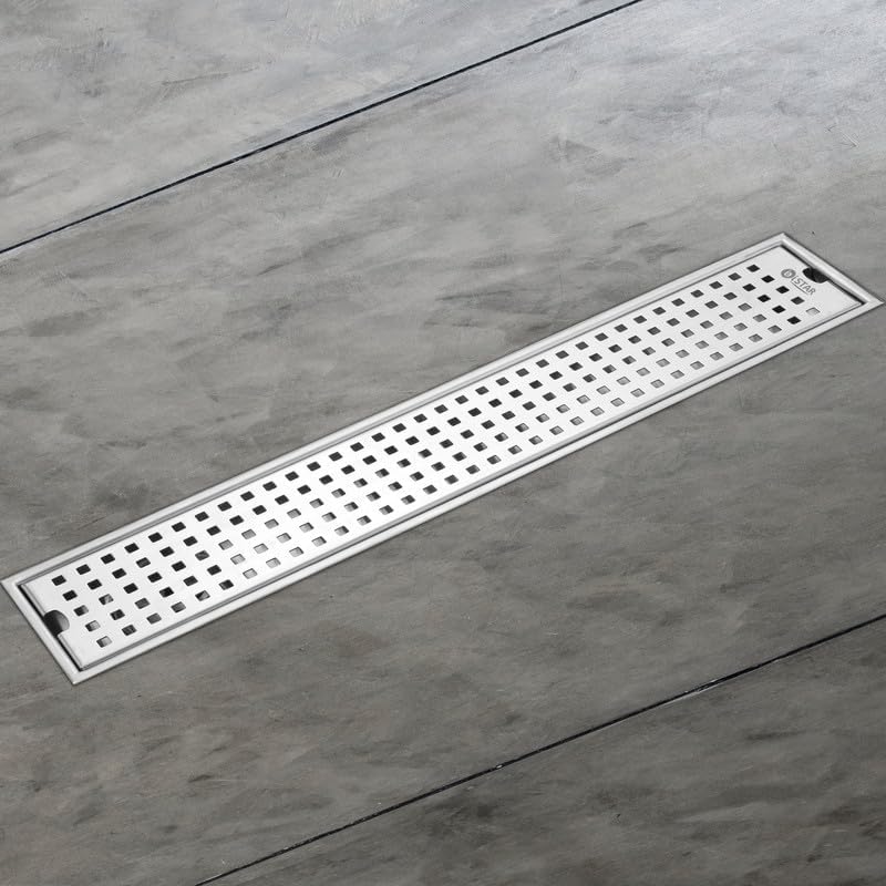 iSTAR 304 Grade Stainless Steel Long Shower Drain Channel | Corrosion Resistant Water Water Floor Drainer Jali with Pest Trap and Side Hole for Bathroom, Balconies, Wetrooms, Kitchens (12 x 4 inches) - Image 1