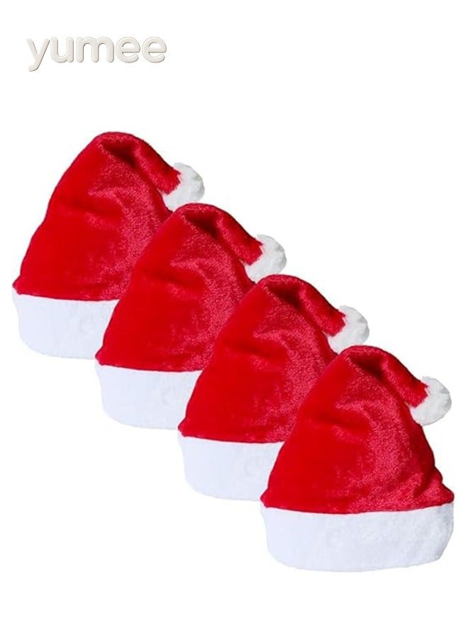 yumee Santa Hat Pack of 4, Unisex Red Thickened Velvet Santa Hat, Christmas Hat, New Year, Festive Costume, Party for Adults, Children - Image 1