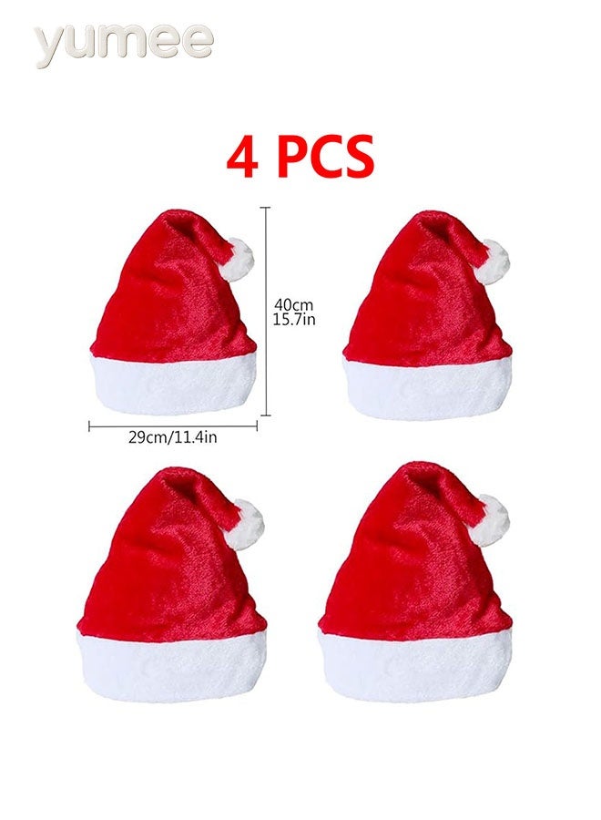 yumee Santa Hat Pack of 4, Unisex Red Thickened Velvet Santa Hat, Christmas Hat, New Year, Festive Costume, Party for Adults, Children - Image 3