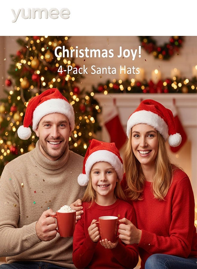 yumee Santa Hat Pack of 4, Unisex Red Thickened Velvet Santa Hat, Christmas Hat, New Year, Festive Costume, Party for Adults, Children - Image 4