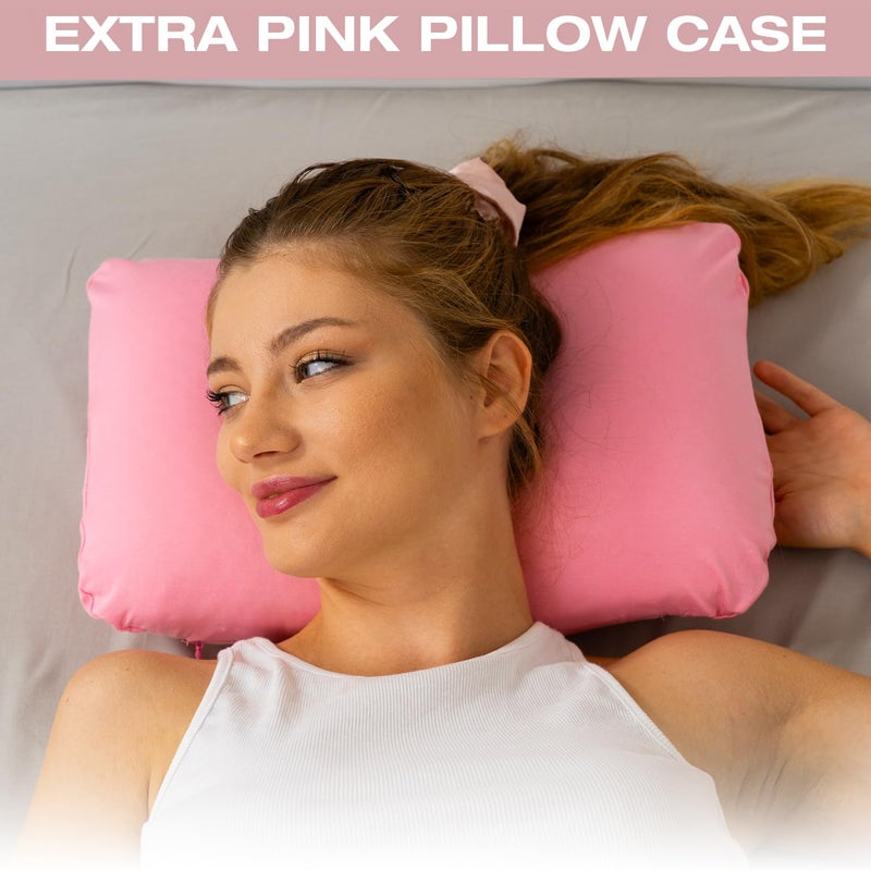alkamto Travel & Camping Comfortable Memory Foam Pillow â€“ Easy to Carry Portable Bag â€“ Temperature Regulating Pillow Case (Pink + Extra Cover) - Image 4