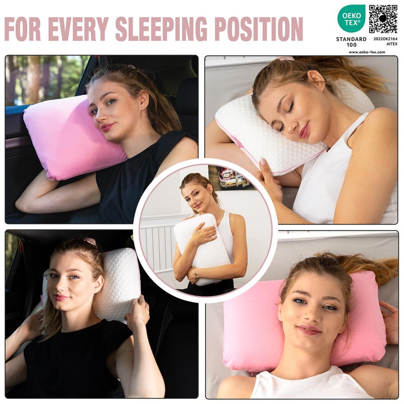 alkamto Travel & Camping Comfortable Memory Foam Pillow â€“ Easy to Carry Portable Bag â€“ Temperature Regulating Pillow Case (Pink + Extra Cover) - Image 5