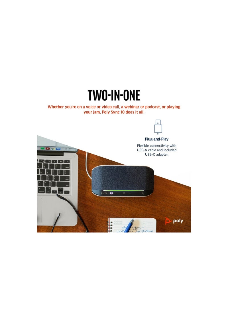 Poly Sync 10 USB-A/USB-C Speakerphone, Compact Desk Speakerphone with 2-Mic Steerable Array, Full-Duplex Audio, Touch Controls, IP64 Dust & Water Resistant, Windows & macOS Compatible | 772C3AA - Image 5