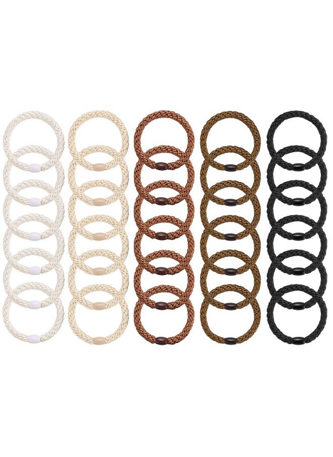 Funtopia - S For Women Girls, Funtopia 30 Pcs Elastics Hair Bands Ponytail Holders For Thick Hair, No Damage No Crease Hair Elastics (Black/Brown/White/Beige/Coffee) - Image 1