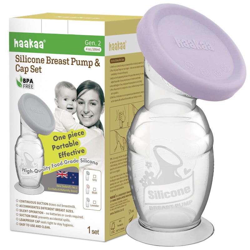 Haakaa Manual Breast Pump with Base 4 Fl Oz/100ml+Lid (Lavender), Gen.2 - Image 1