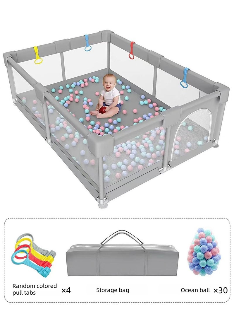 EzzySo Baby Playpen Fence With Ocean Balls and Pull tabs Baby Playard with Gate Infant Indoor And Outdoor Kids Activity Center 120x150cm  - Image 1