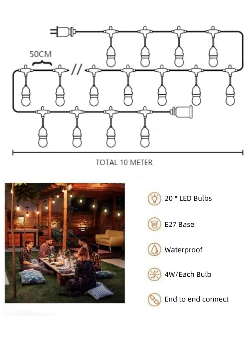 HUA QIANG WANG 33FT Outdoor String Lights, 10 Meter 20 Hanging Sockets Decorative Lights for Outdoor Garden - Image 4