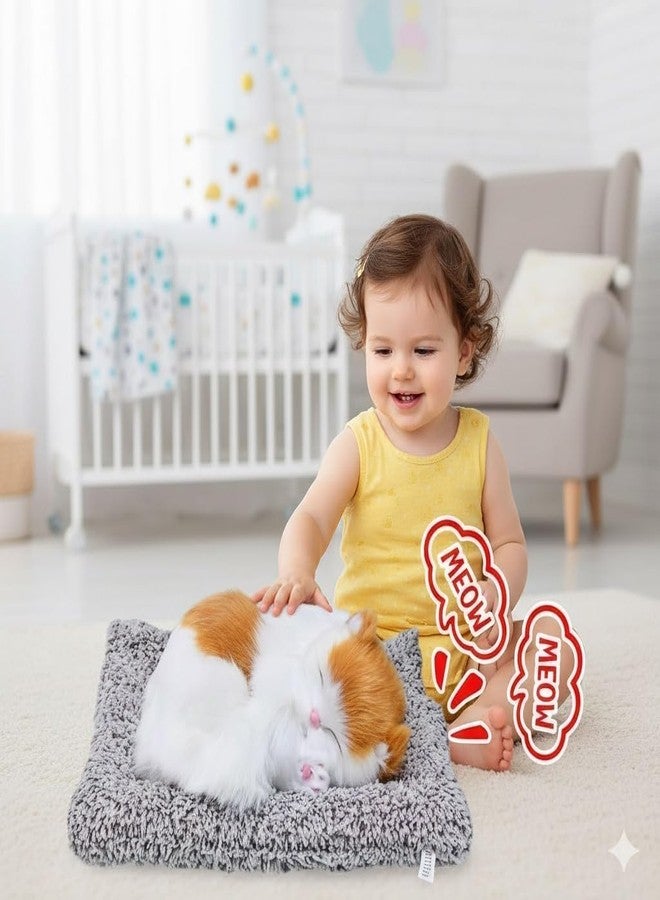 QCEN Sleeping Cat Plush Toy with Press Simulation Meow Sound - Soft & Realistic Stuffed Cat for Kids, Car Dashboard & Office Desk Décor - Cute Sleeping Kitten Animal Gift for Girls Boys - Image 2