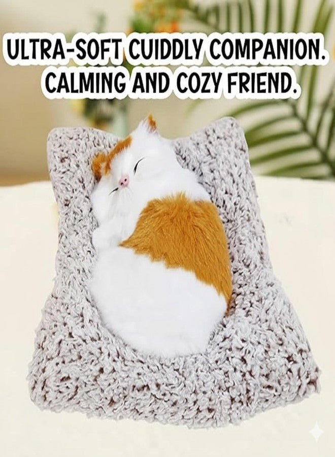 QCEN Sleeping Cat Plush Toy with Press Simulation Meow Sound - Soft & Realistic Stuffed Cat for Kids, Car Dashboard & Office Desk Décor - Cute Sleeping Kitten Animal Gift for Girls Boys - Image 4