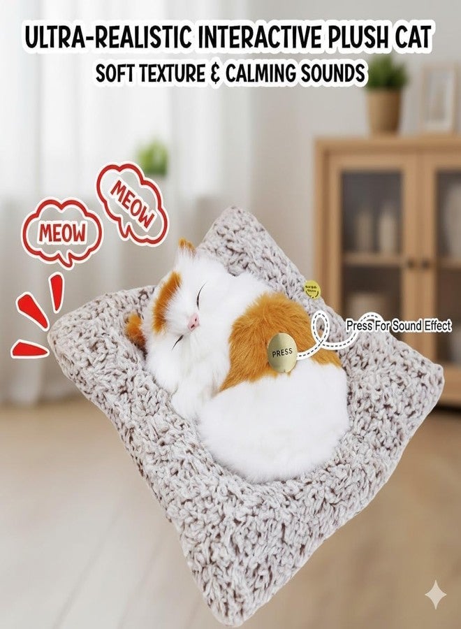 QCEN Sleeping Cat Plush Toy with Press Simulation Meow Sound - Soft & Realistic Stuffed Cat for Kids, Car Dashboard & Office Desk Décor - Cute Sleeping Kitten Animal Gift for Girls Boys - Image 5