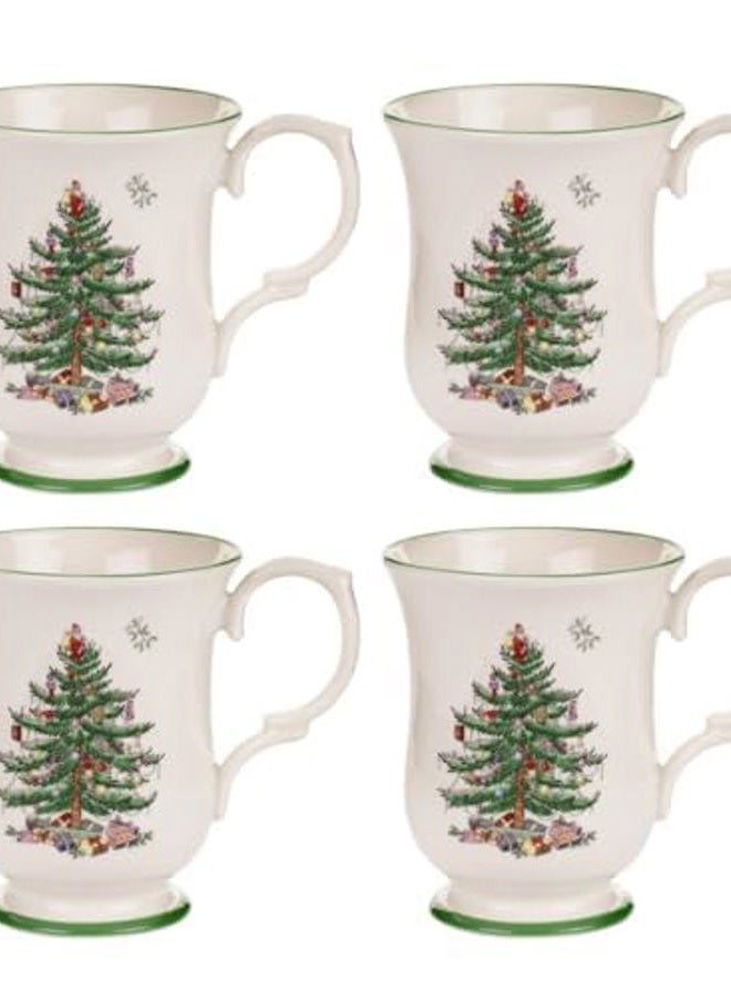 Spode Christmas Tree Collection Footed Mug, Set of 4, 12-Ounce Capacity, Romantic Shape, Tea Cup with Handle, Mug for Coffee, Hot Cocoa, and Lattes, Dishwasher Safe - Image 1