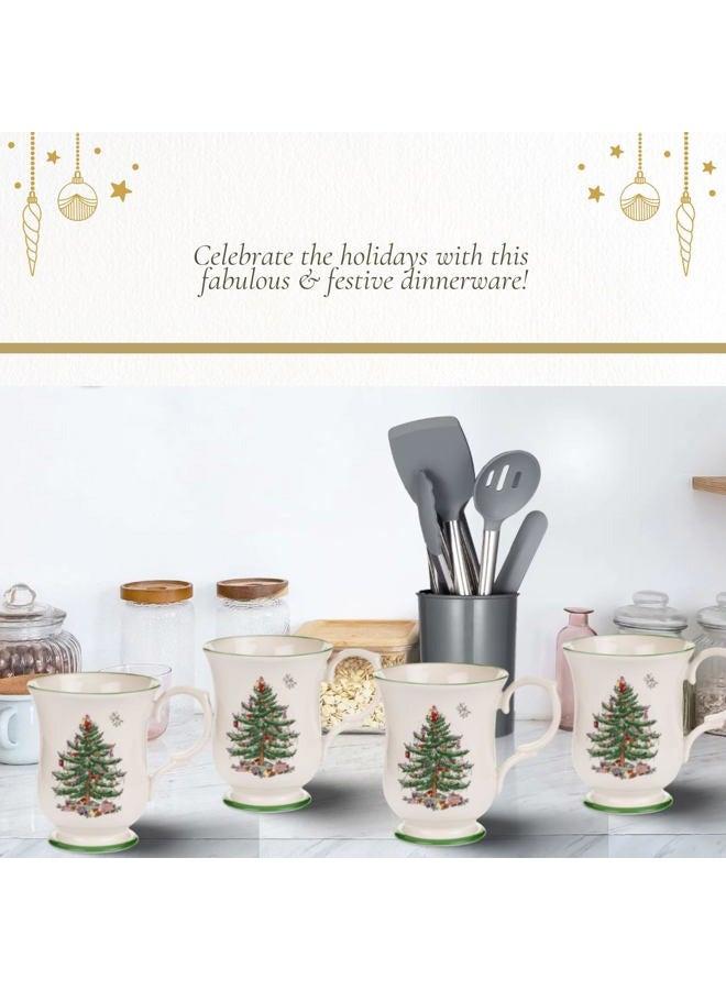 Spode Christmas Tree Collection Footed Mug, Set of 4, 12-Ounce Capacity, Romantic Shape, Tea Cup with Handle, Mug for Coffee, Hot Cocoa, and Lattes, Dishwasher Safe - Image 5