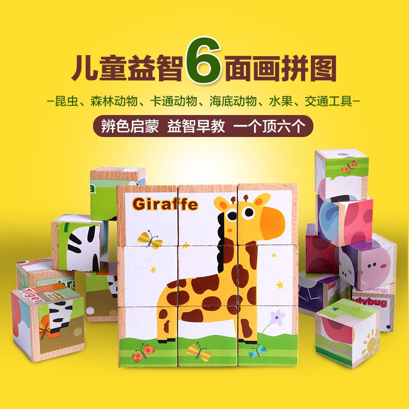 Wooden Six-Sided Beech 9-Grain Puzzle Children'S 3D Building Blocks Baby Children'S Educational Toys 3-4-5-6 Years Old - Image 2